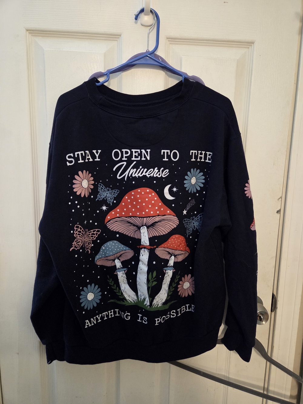 Source Unknown Dark Navy Sweatshirt with Red, Blue & Pink Mushroom Graphic